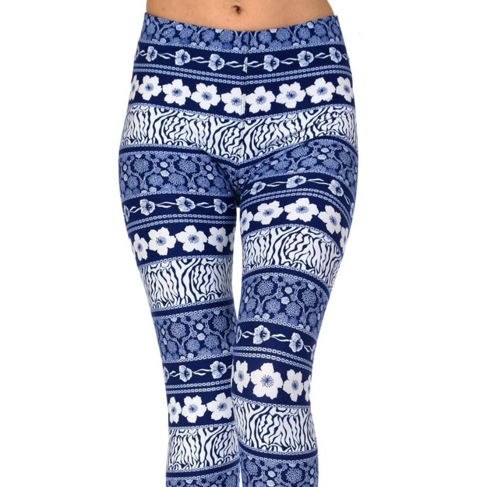 Printed Brushed Leggings- Winter Blues